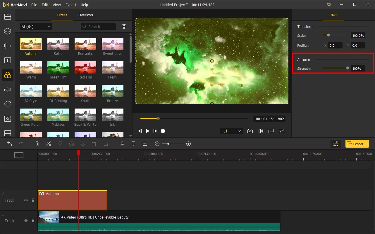 filter oder overlay deckkraft ändern