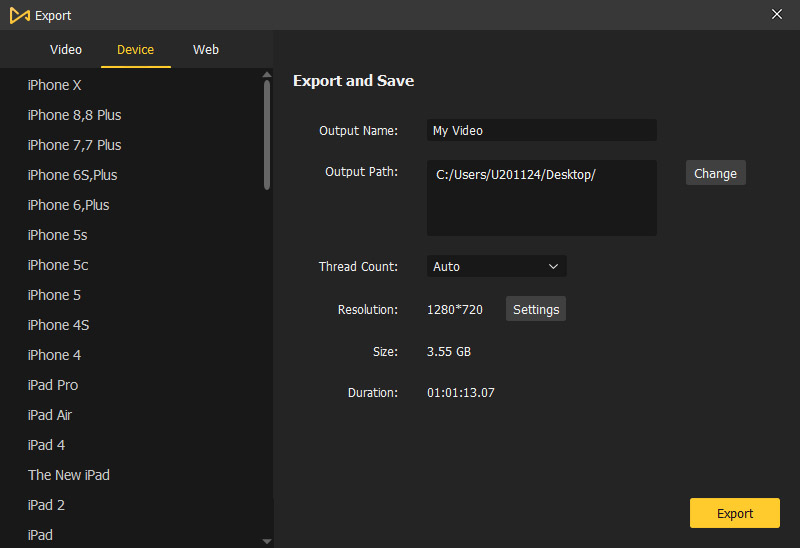 video auf ein gerät exportieren