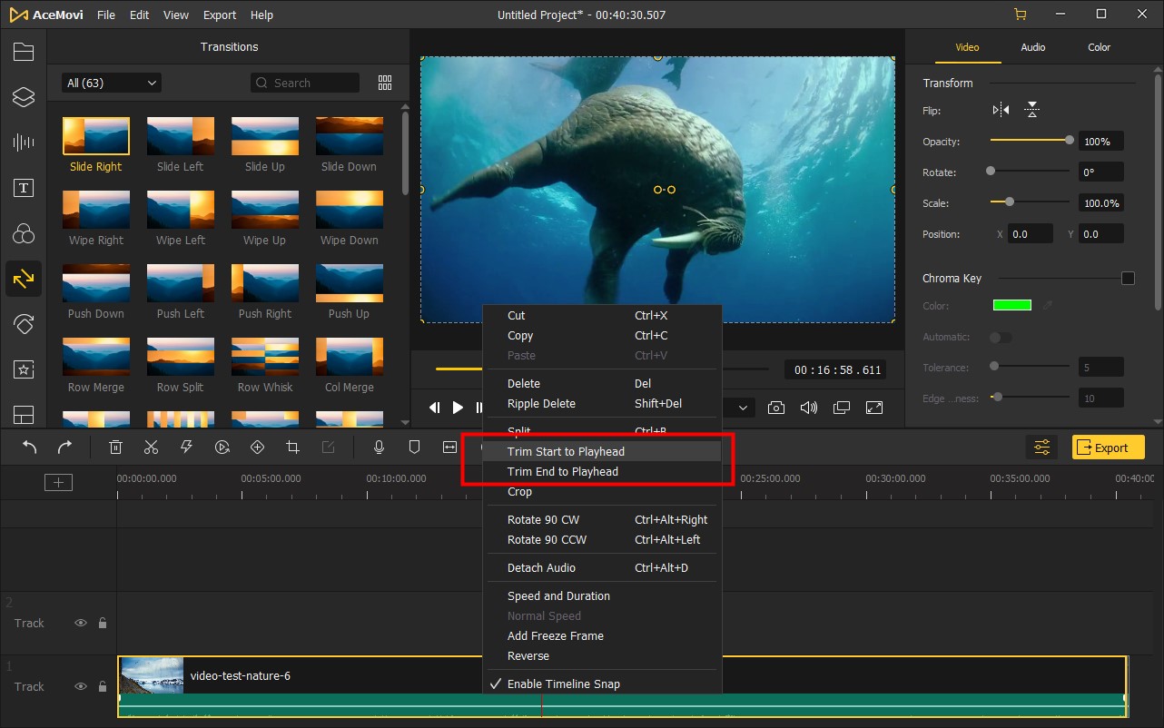 start oder ende auf abspielkopf trimmen