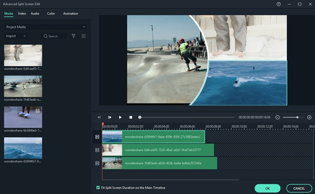 filmora videoeditor mit geteiltem bildschirm