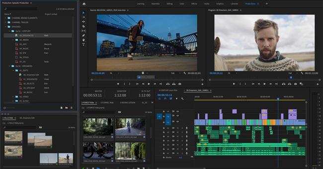 premiere pro videoeditor mit geteiltem bildschirm