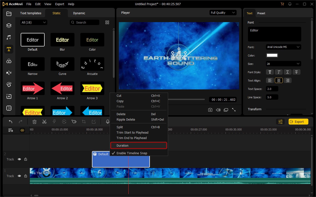 change text duration