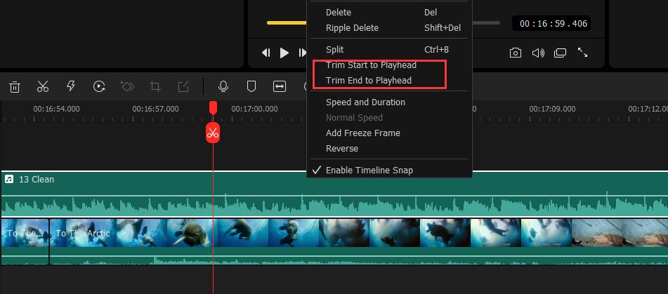 split start or end to playhead