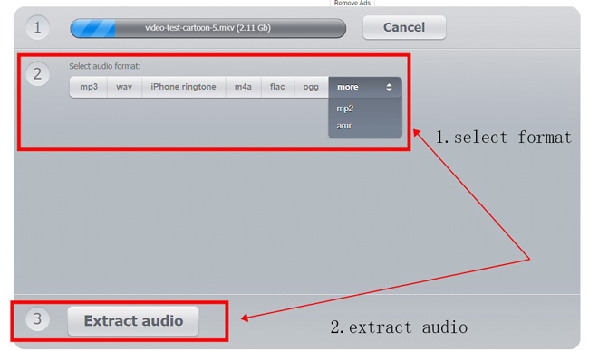 export video in 123apps audio extractor
