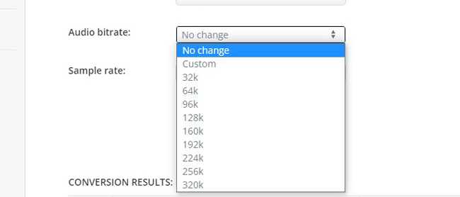how to change audio bitrate online with Aconvert