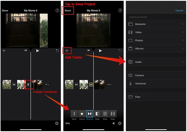 add audio to video on iphone with imovie