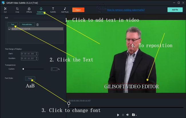 how to add text in video with gilisoft video editor