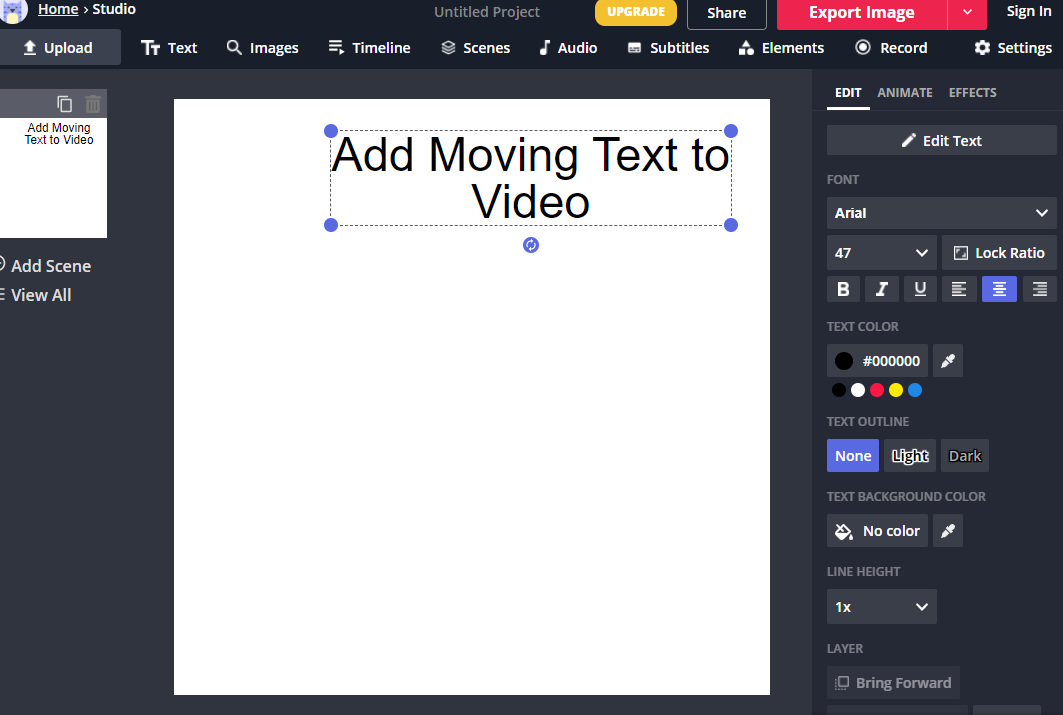 add moving text to video with Kapwing