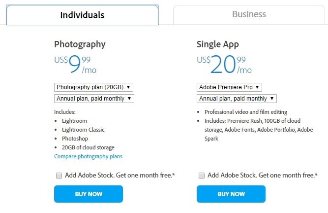 adobe premiere prices