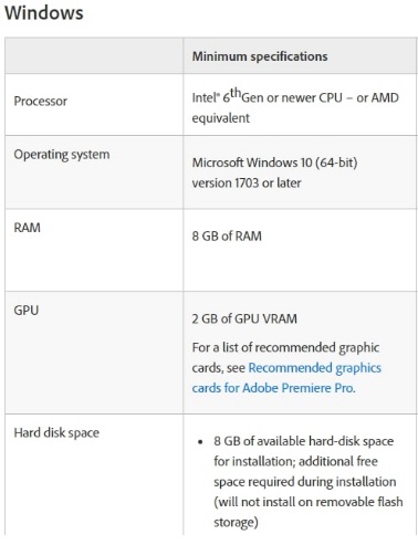 adobe premiere system requirements