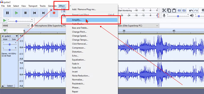 amplify the volume of mp3 file in audacity