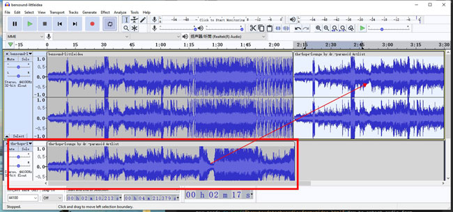 combine two songs into one with audacity