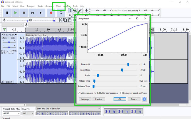 compress audio with audacity