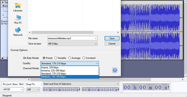 audacity compress audio file