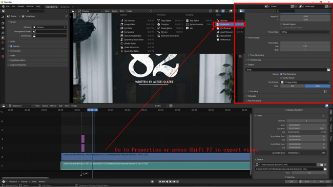 how to export video in blender