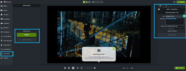 camtasia video editing software interactivity