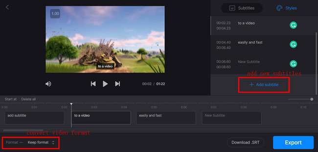 add subtitles to videos on clideo