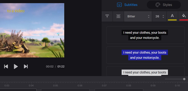 edit subtitles with clideo