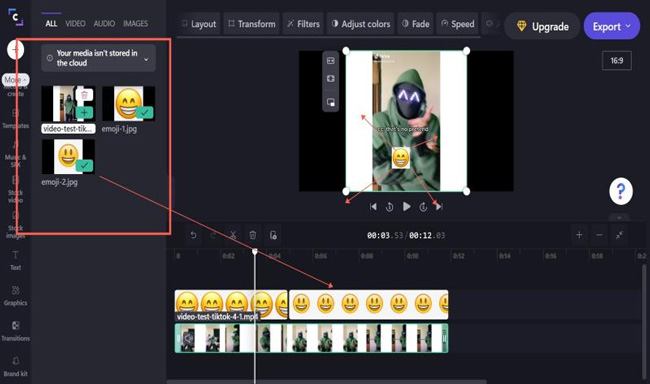 how to add emoji to video online with clipchamp