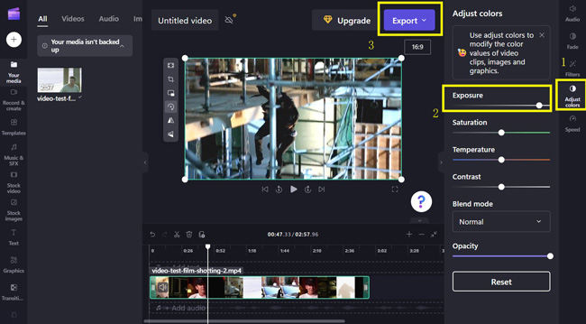 clipchamp online video brightness editor