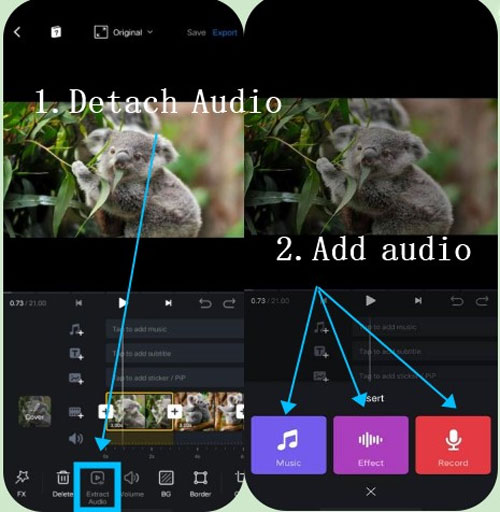 how to detach audio from 4k videos on vn video editor