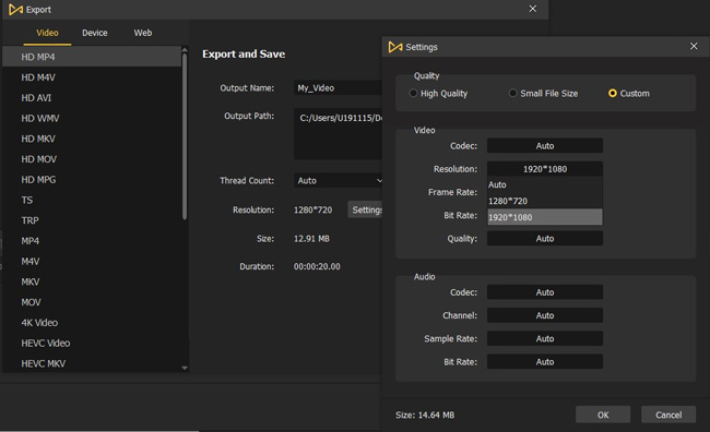 export and download video on acemovi