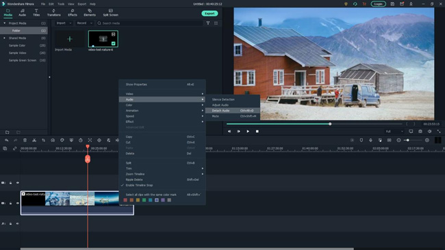 how to detach audio from video in filmora x