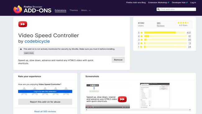 video speed controller interface