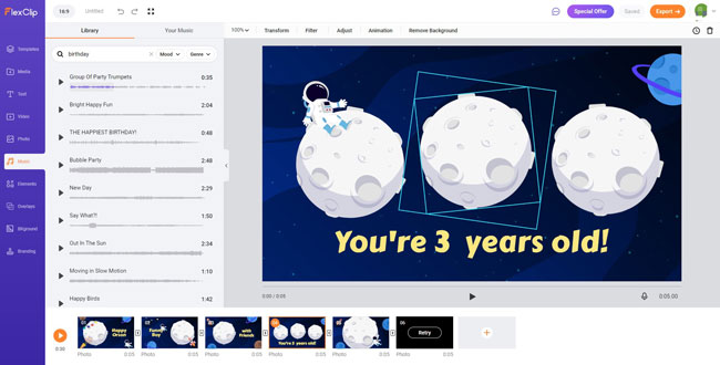 flexclip online free birthday slideshow maker