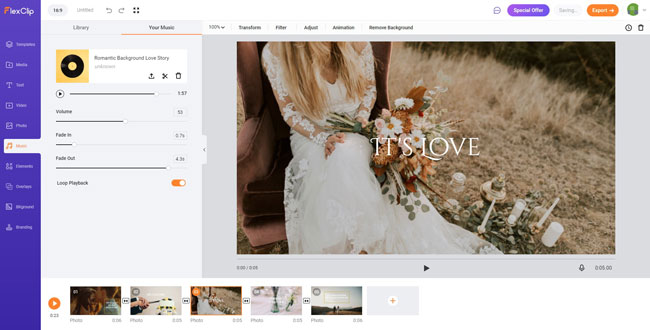 flexclip online wedding slideshow maker without watermark