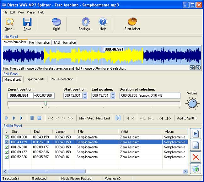 free mp3 splitter interface