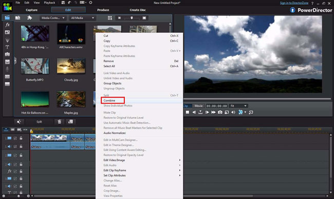 how to combine videos on powerdirector