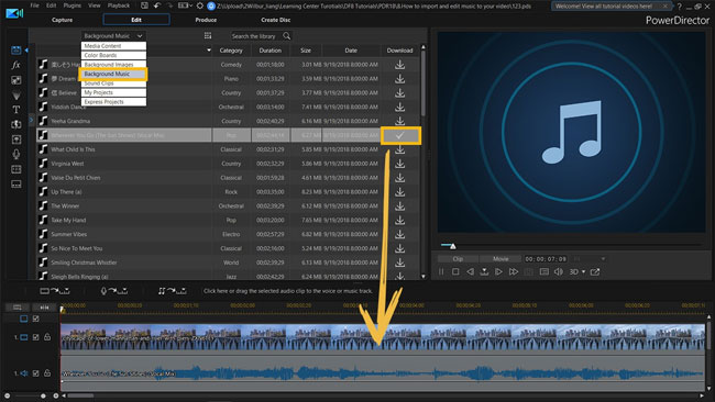 how to edit music in videos on powerdirector