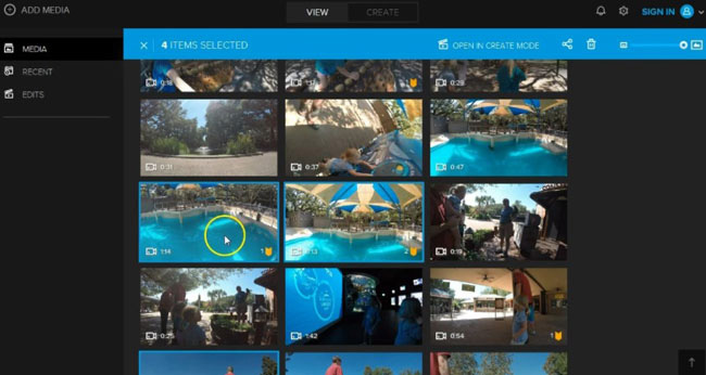 how to select vidoe clips on gopro quik