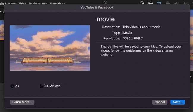 export imovie video on facebook and social media