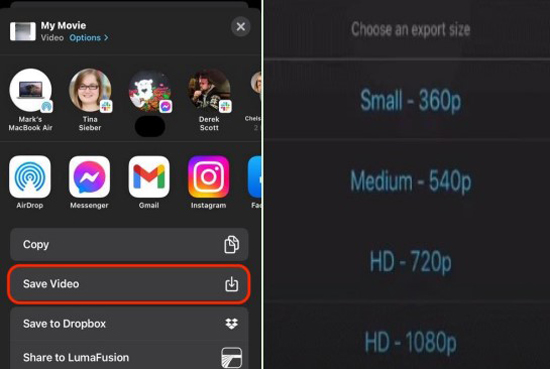 save video from imovie on iphone