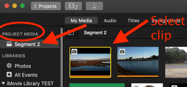 select clip in imovie on mac
