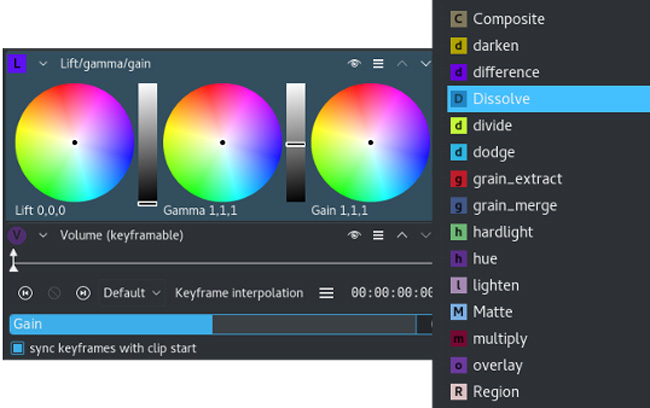 kdenlive video editor color correction feature