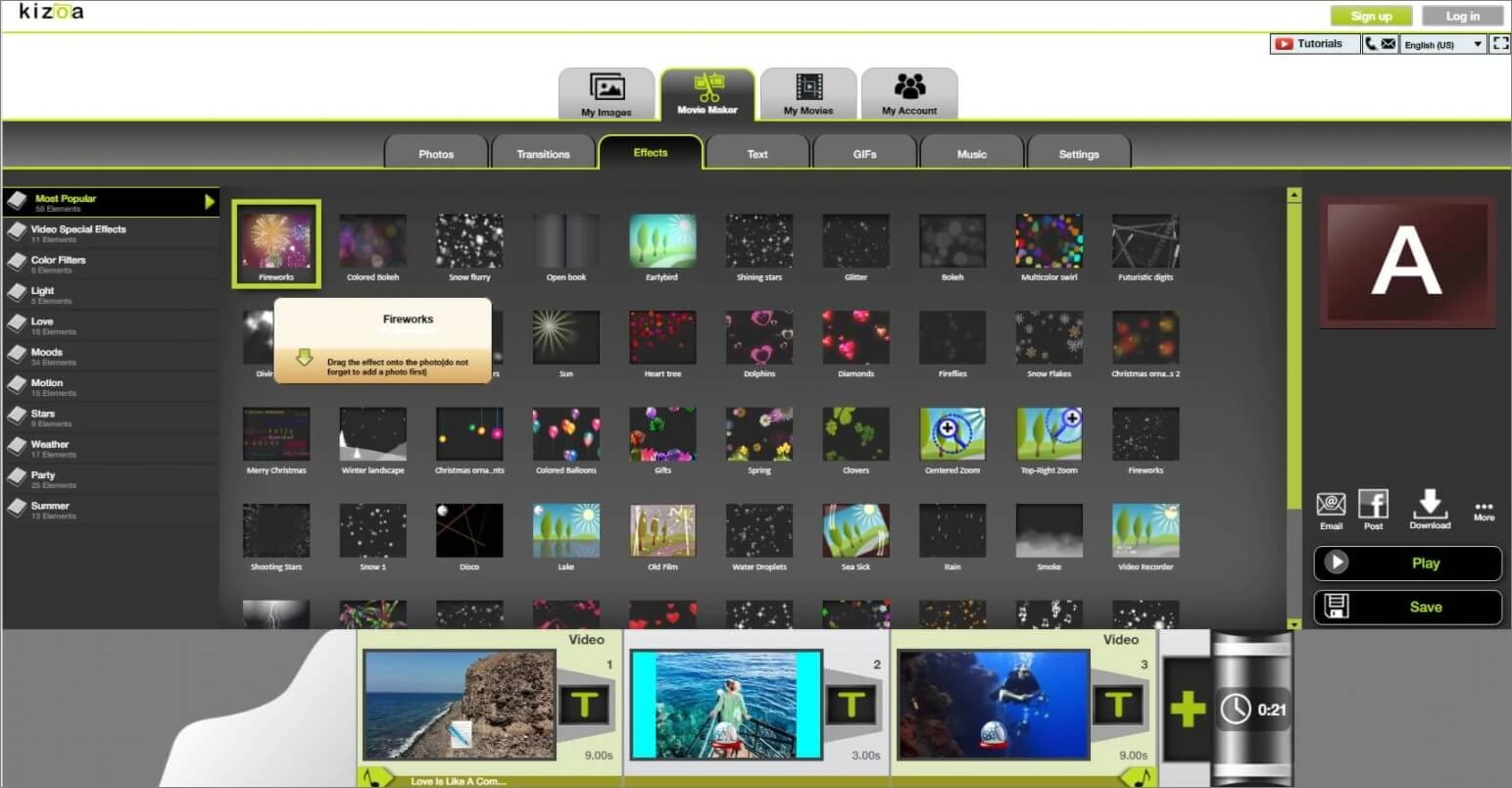 kizoa 4k video editor free online interface