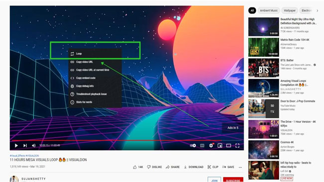 how to loop youtube video on computer and chromebook