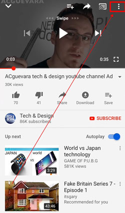 click the media button on youtube app