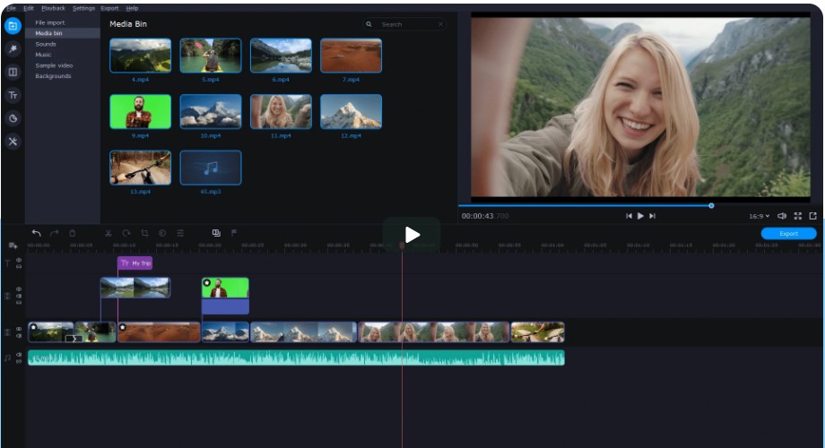 movavi video editor interface