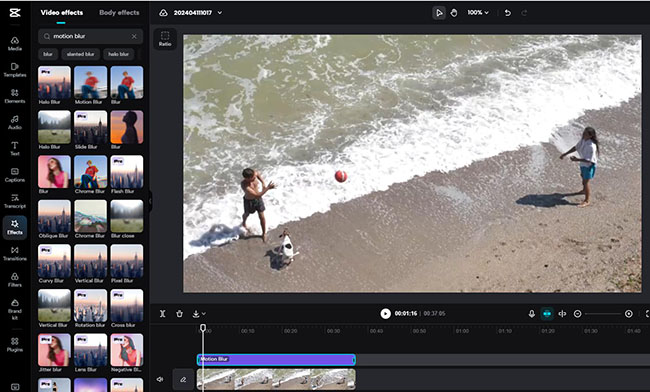 online capcut motion blur