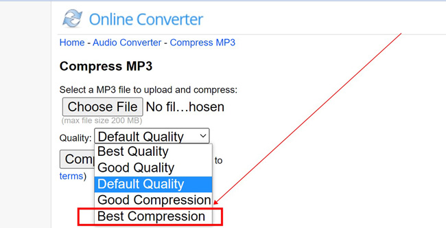 use onlineconverter to compress audio online