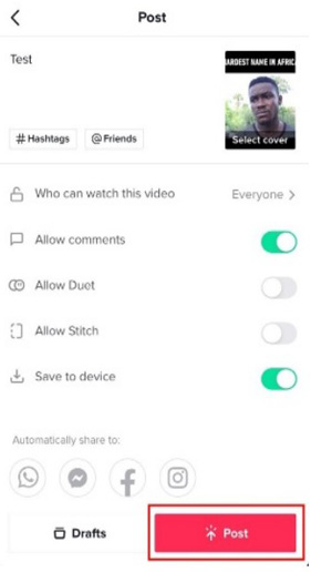post tiktok videos with cover and hashtags