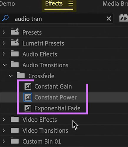 premiere audio transitions