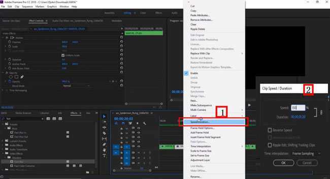 change the speed of the marvel intro in premiere pro