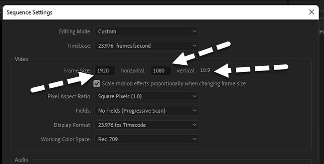 premiere sequence settings