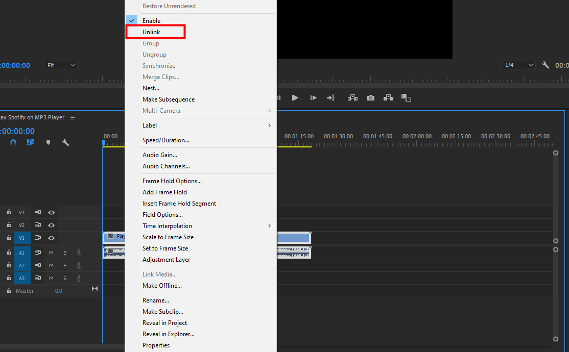 premiere pro unlink