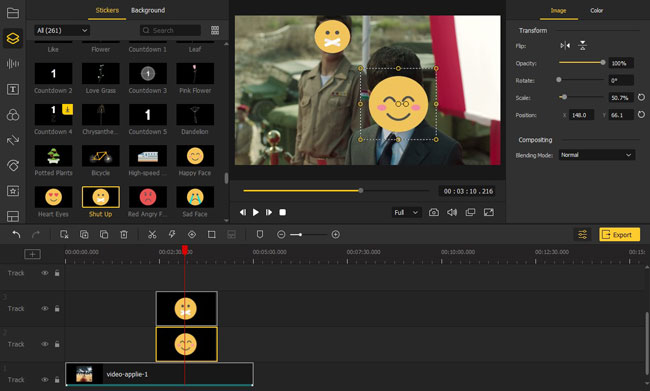 replace face in video with stickers on acemovi